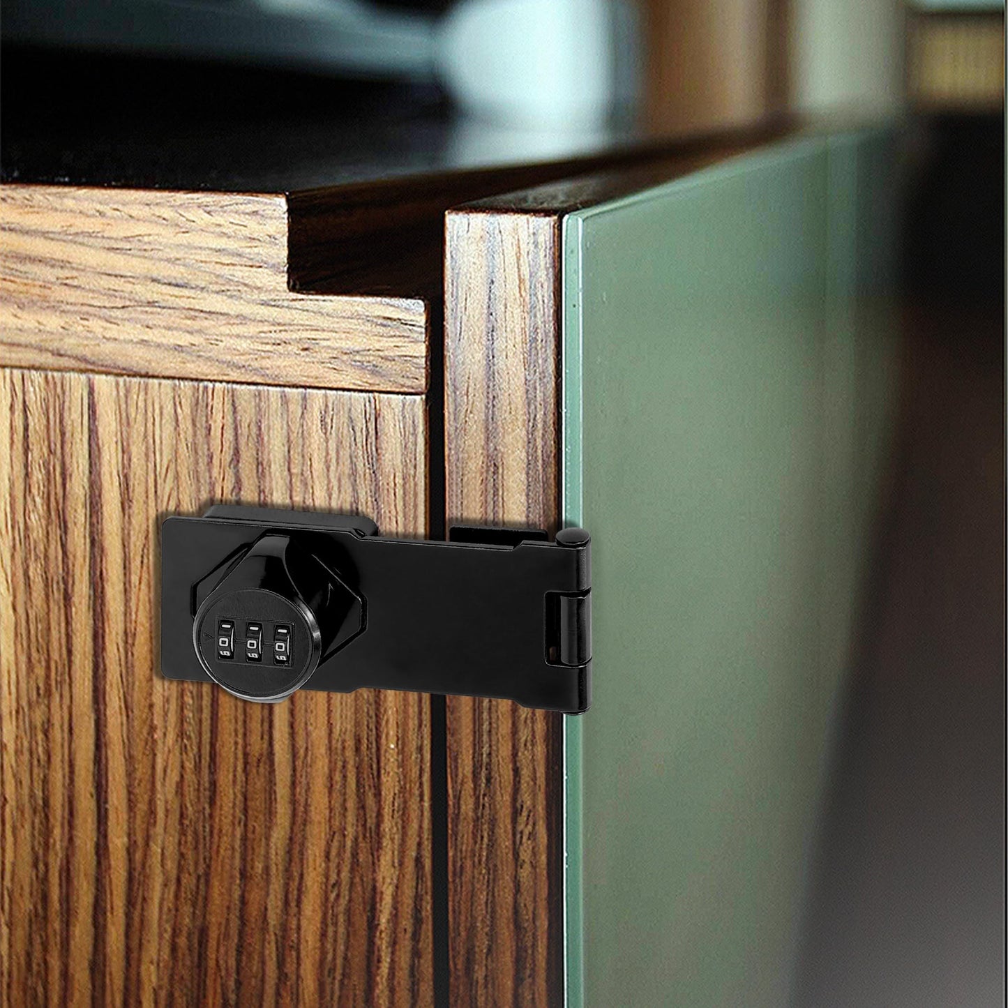 Redunest Password Rotary Hasp Locks,Black 1 Pack Cabinet Locks with Combination,Keyless Security Latch for Sliding Barn Door, Gate, Small Door, Closet, Drawers