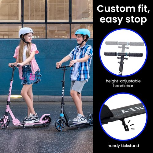 AERO MOBILITY Kick Scooter for Kids & Adults - Light Up Wheels, Hand Brake, Foldable Design | Adjustable Height