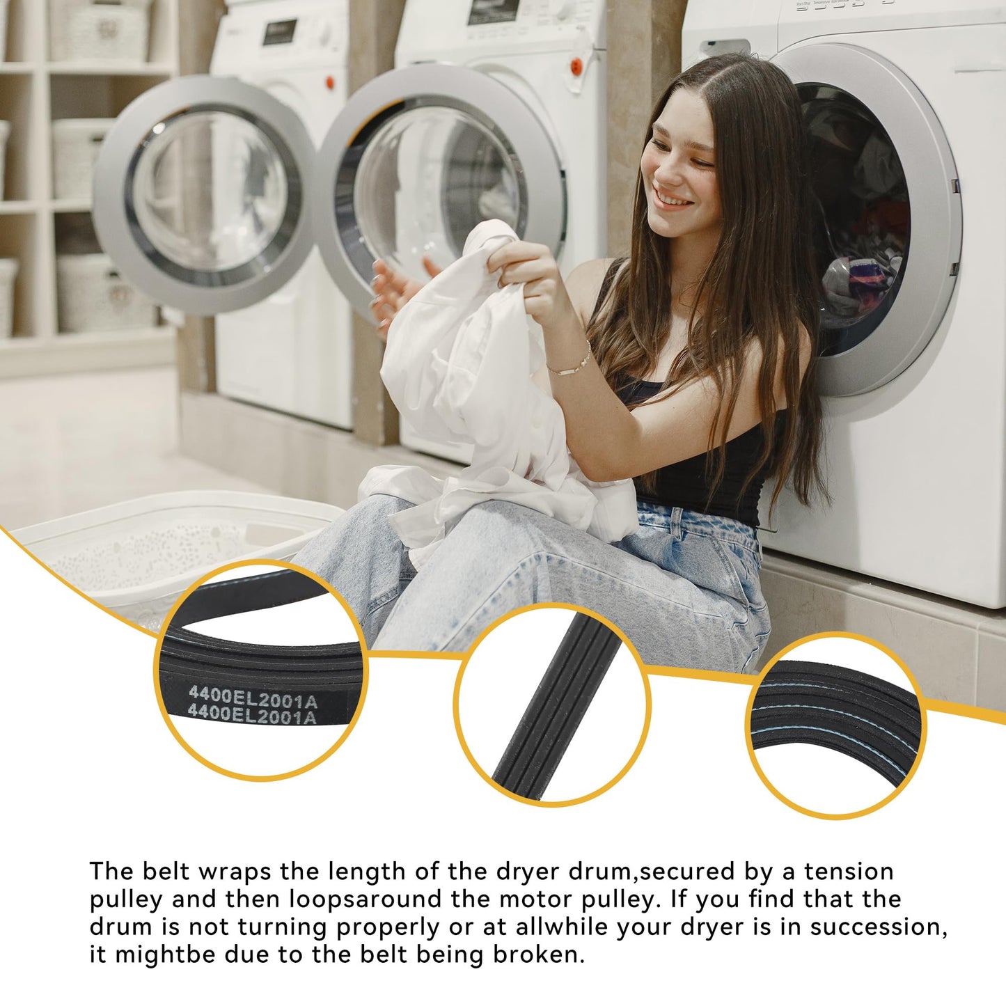4400EL2001F Dryer Drum Belt Replacement for LG GE Kenmore Dryer Compatible with 4400EL2001A, OEM17745418, AP4436354, 1266808, 4400EL2001C, 4400EL2001E, AH3522928, EA3522928, PS3522928