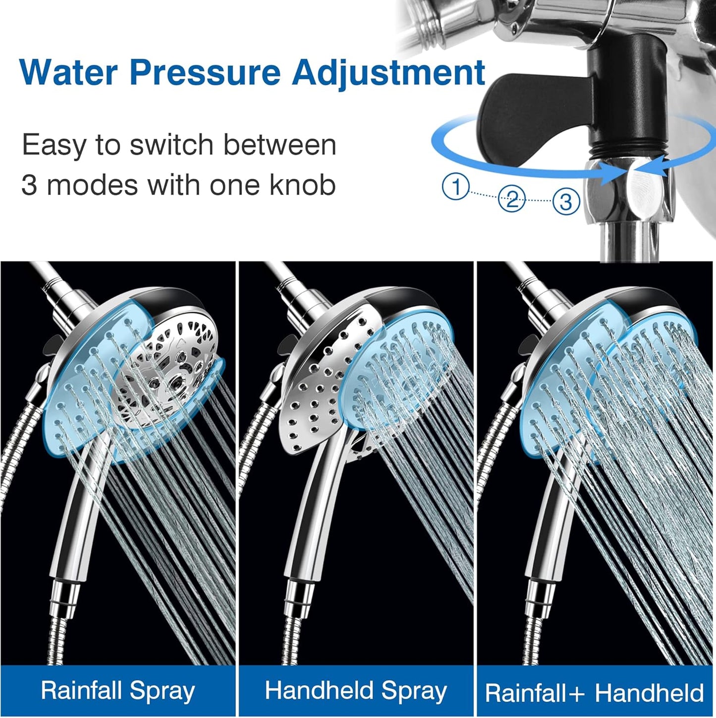 2.5GPM 7.2" Rainfall & Handheld Shower Head Combo with 60" Stainless Steel Hose