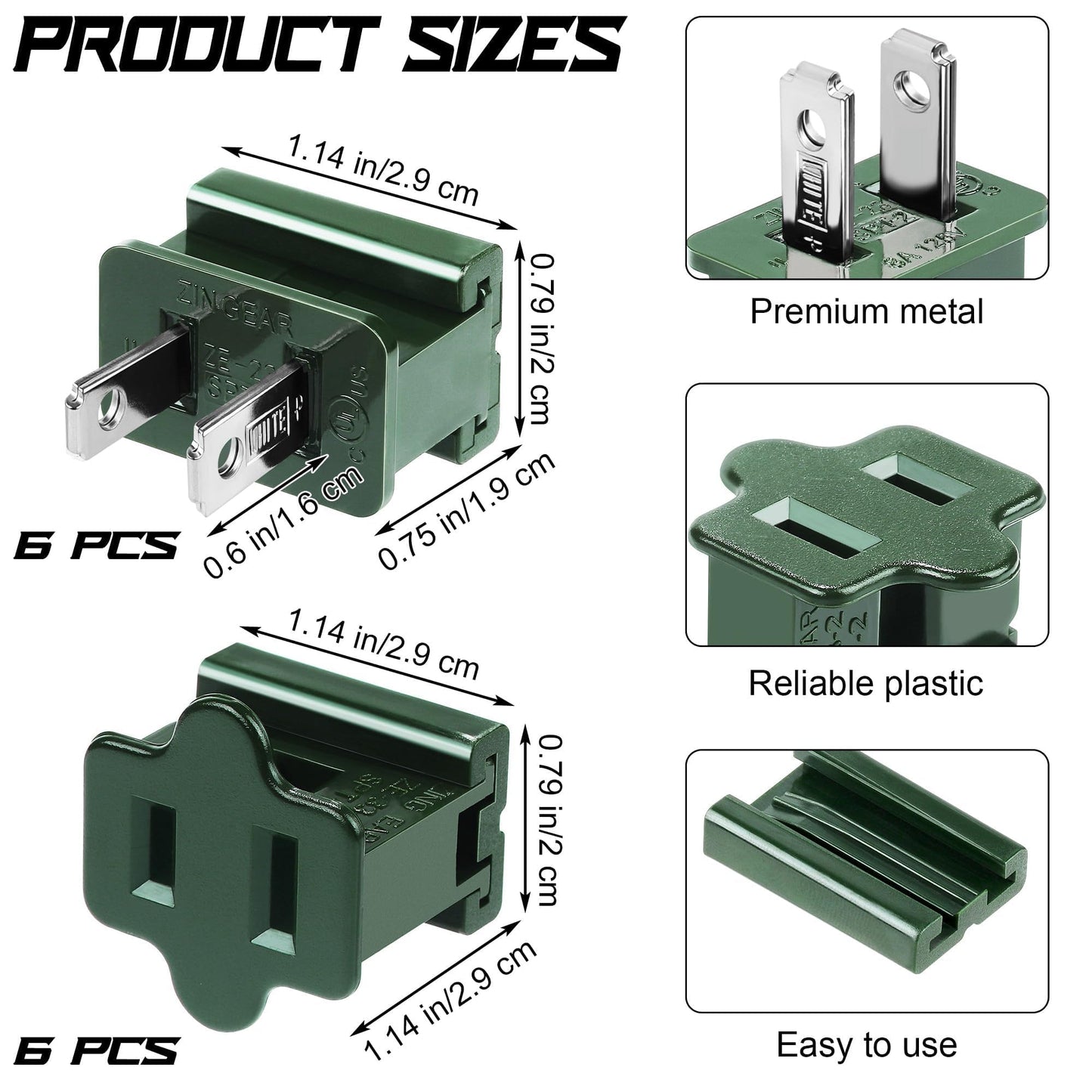 Fovths 12 Pieces Christmas Male and Female SPT-2 Vampire Plugs Light Slip Zip Plug Green Gilbert Plugs Electrical Light End Plug for Xmas Holiday Outdoor Indoor Lighting, 6 Female+6 Male