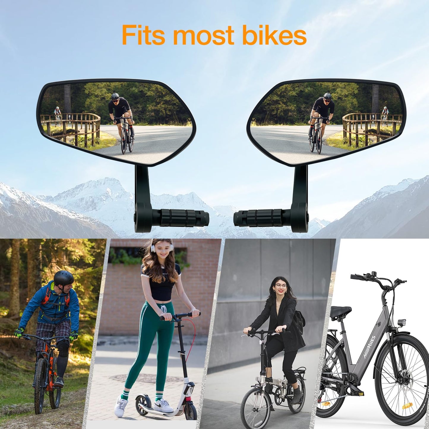 Homieway Bike Mirror for Handlebar, Bar End Bicycle Mirror, Anti-glare HD Glass Lens 360° Adjustable Rear View Mirror for E-bike, Mountain Bike, City Bikes & Scooter (Left 0.59-0.78")