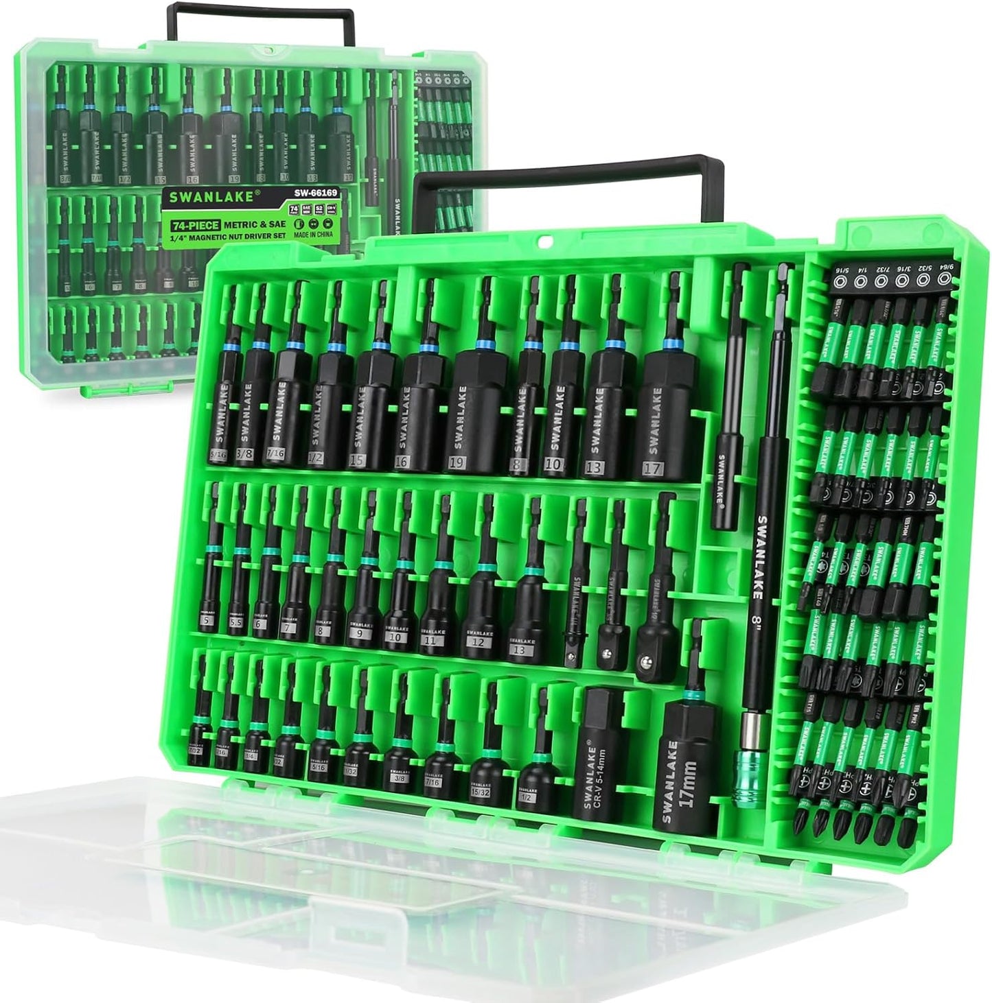 74-Piece Magnetic Nut Driver Set for Impact Drill - Metric & SAE, Universal Socket & Quick-Change Bit Extension