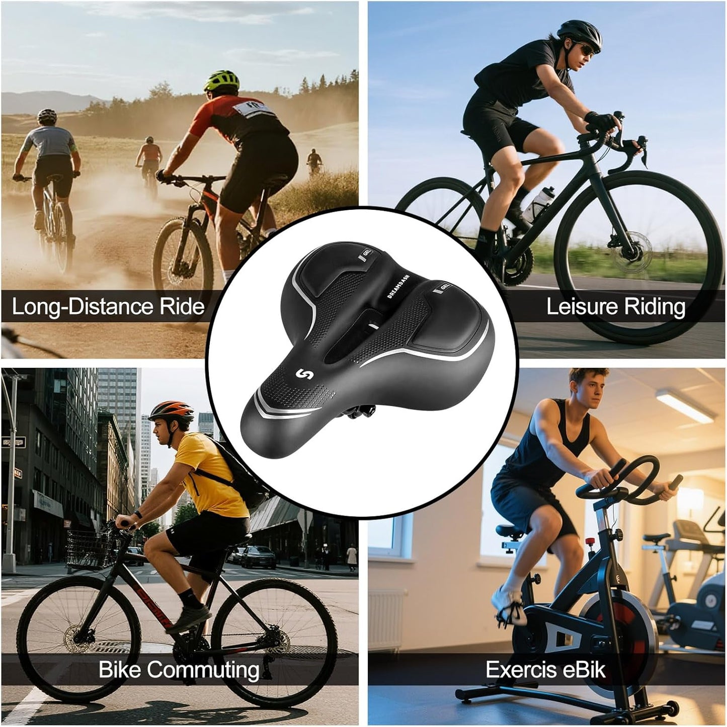 Skiennix Bicycle Saddle - Waterproof PU Trekking Seat with Shock-Absorbing Memory Foam | 25 x 21 cm