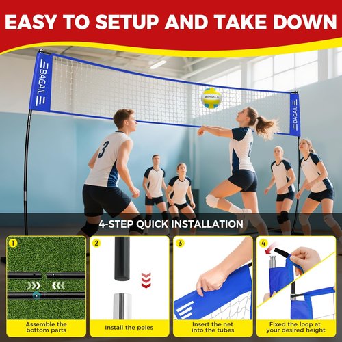 BAGAIL Volleyball Net - Portable 12ft/20ft Adjustable Height Set | Heavy-Duty Frame & Carry Bag