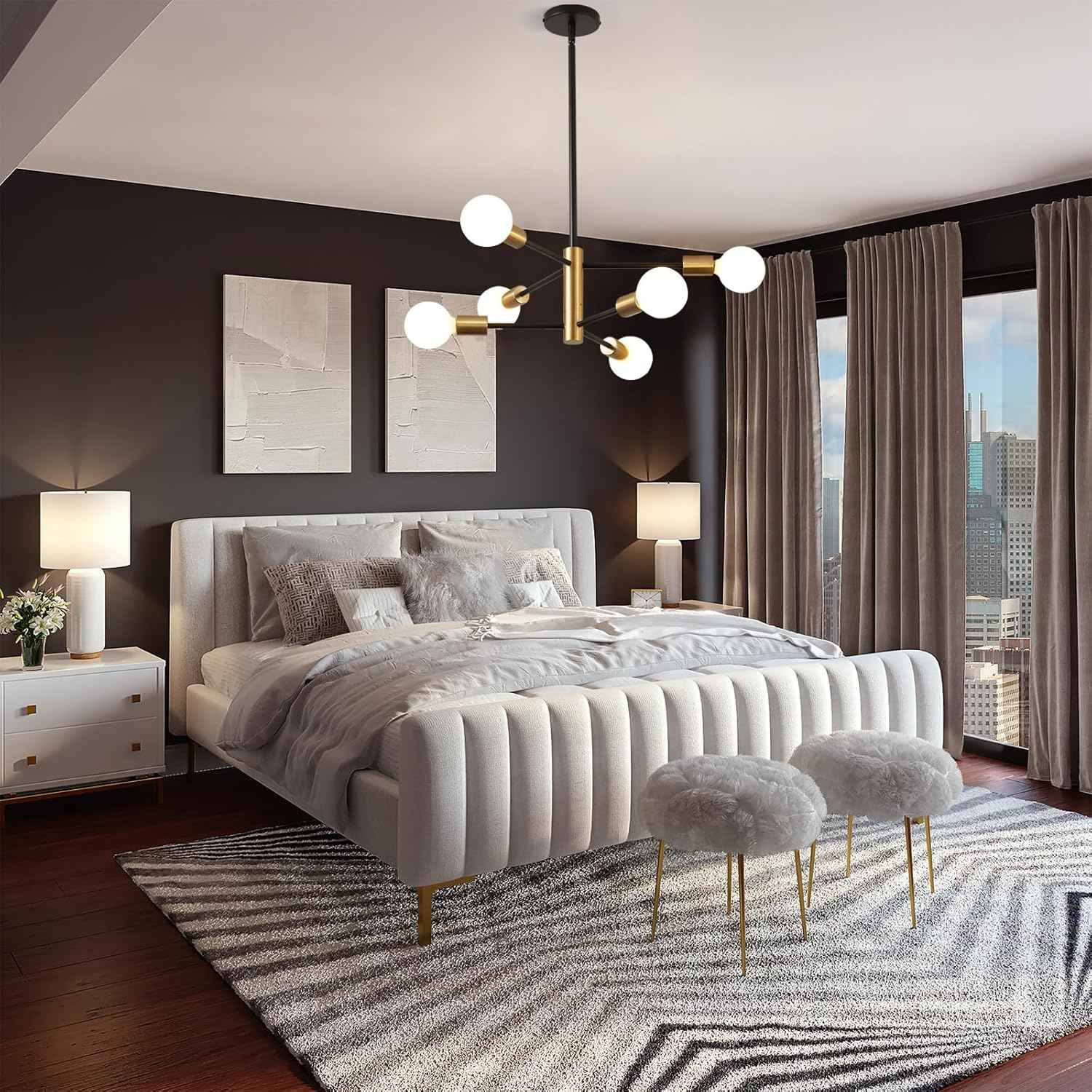 8-Light Gold Sputnik Chandelier - Modern Adjustable Ceiling Light for Dining Room, Kitchen & Foyer