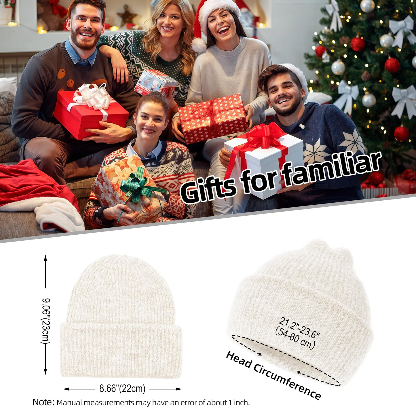 Silk Dream Alpaca Wool Beanie Hats Men Women Winter Hats Warm Beanie Fuzzy Soft Knit Lightweight Gift for Her&Him White