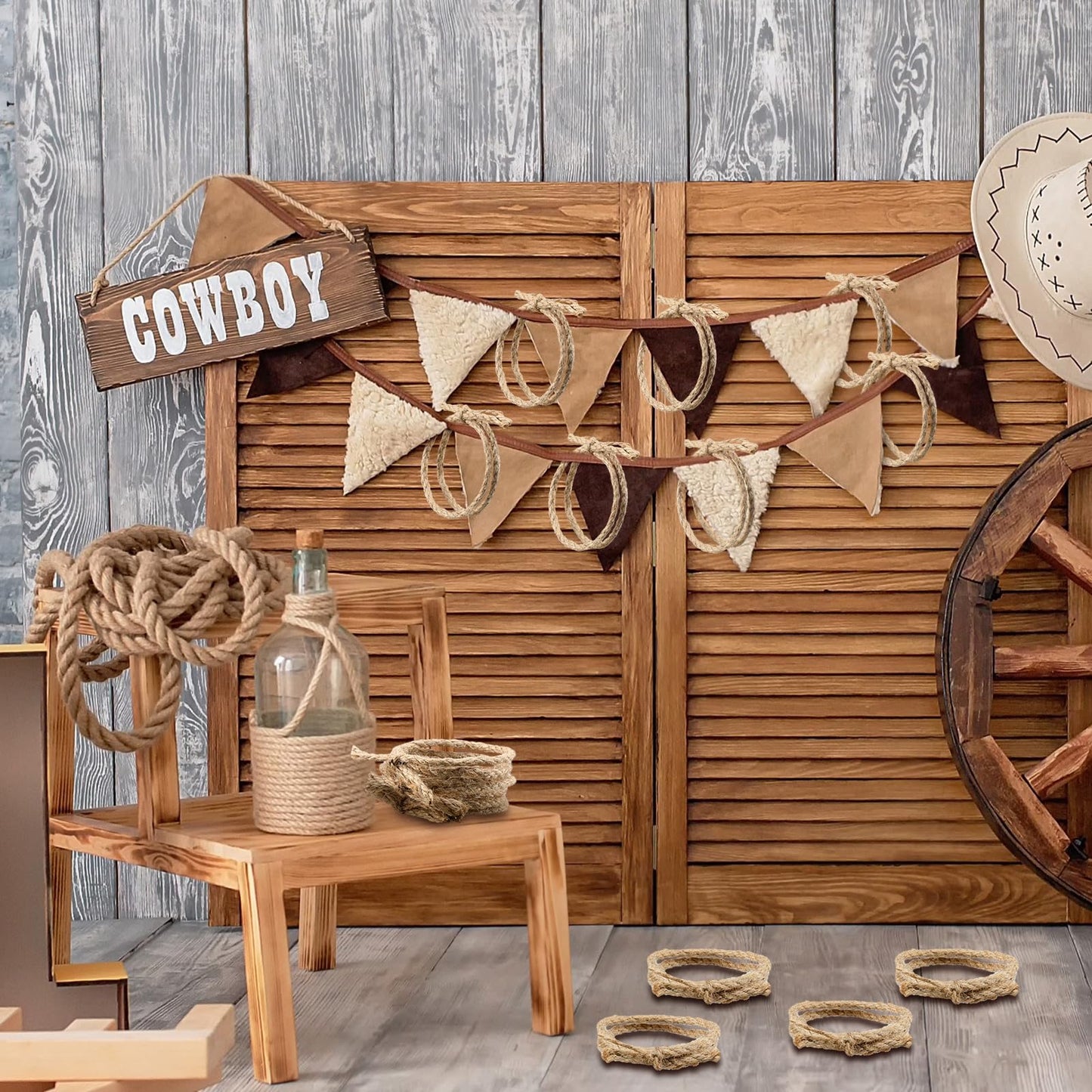 Wowangce 24 Pcs Western Themed Party Decorations Twisted Hemp Rope for Table Centerpieces Horse Rodeo Fall Harvest Craft