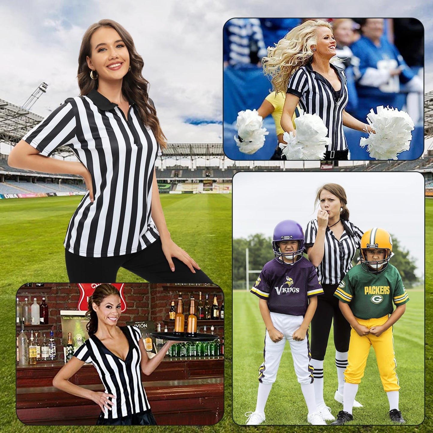 CUTIEHON Womens Striped Referee Shirt for Basketball Halloween Costume