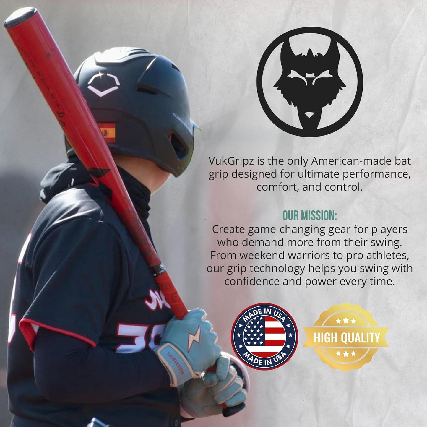 VukGripz Extra Long Bat Grip - Firm, Slip-Resistant Design for Enhanced Performance