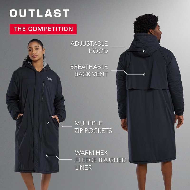 TYR Hydrosphere Tech Adult Swim Parka - Swimming Cover Up for Women, Men - Fleece Lining, Multiple Pockets