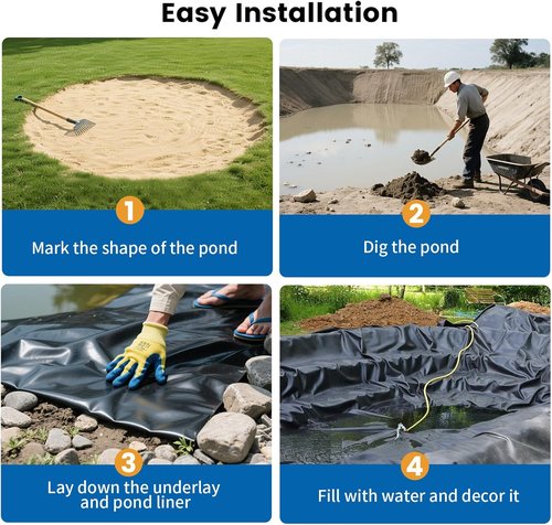 **Skiennix 15 Mil HDPE Black Pond Liner - Waterproof 10 x 20 FT for Outdoor Fish & Koi Ponds**