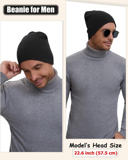 choshion 100% Cotton Beanie Hat for Men Women, Cuffless Soft Knit Warm Winter Hats Fisherman Beanies Skull Cap Unisex, Black