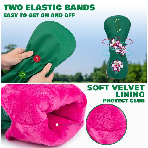 Golf Club Covers Azalea Embroidery Driver Cover Fariway Wood Headcover Hybrid Cover Leather Golf Headcovers for Most Brand (for 5 Fariway Wood)