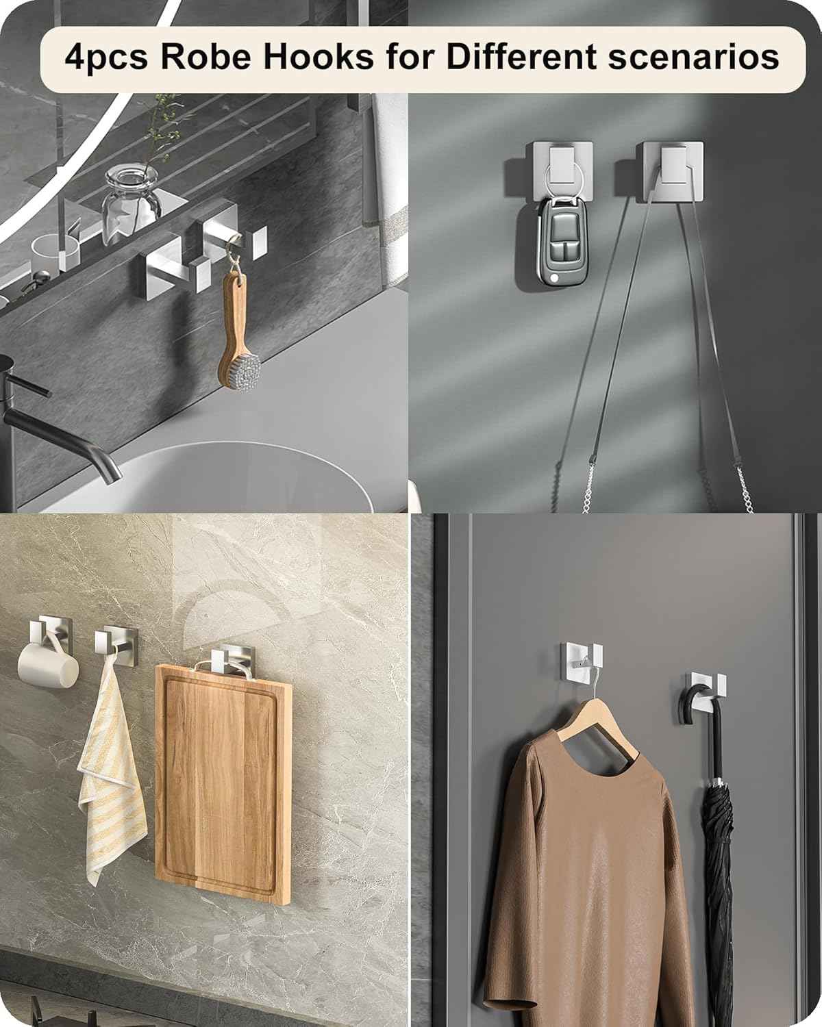 Brushed Nickel Bathroom Hardware Set - 10-Piece Towel Bar, Ring, Hook & Holder Kit