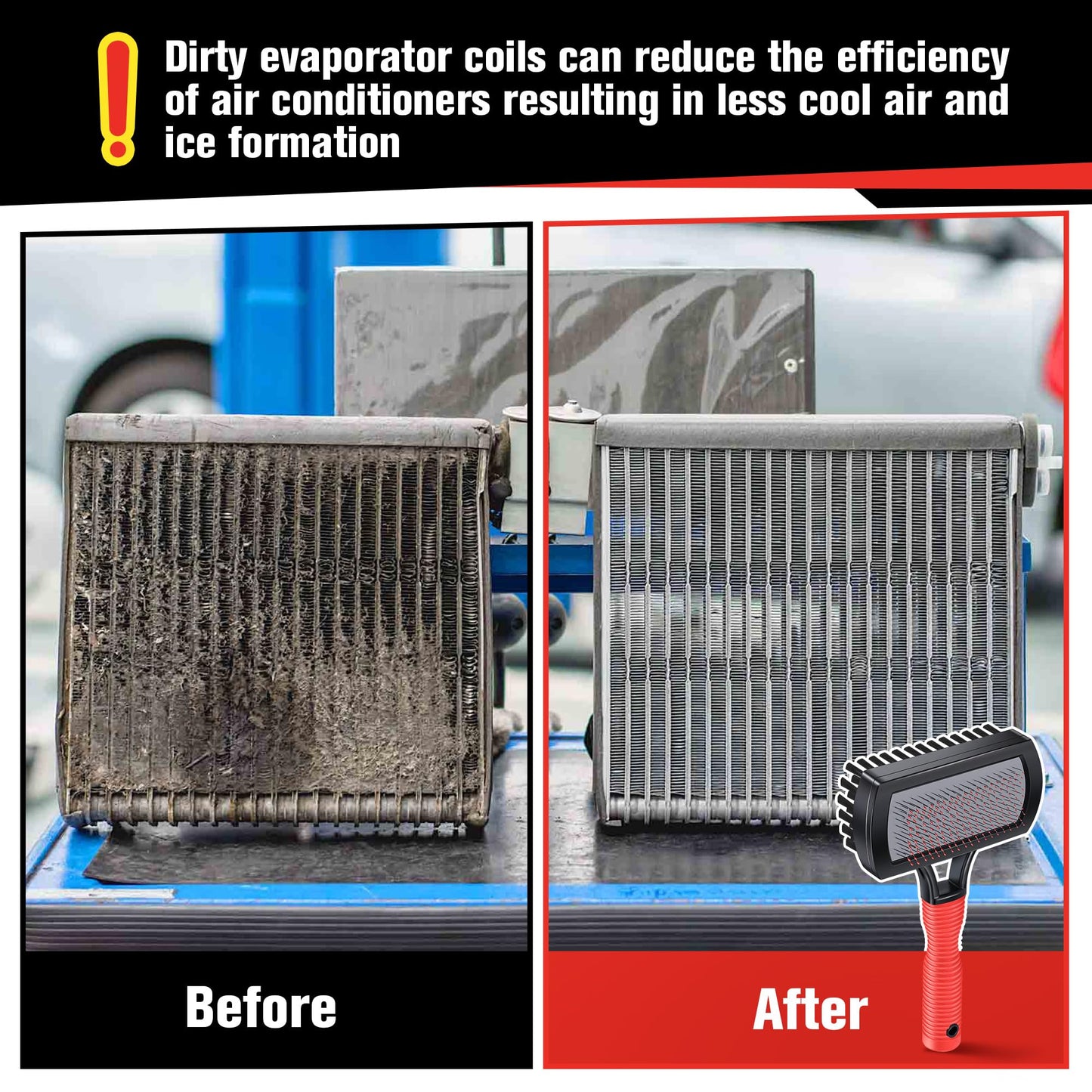 Ceoighe 2 Pack Advanced Coil Cleaning Fin Brush for AC Evaporator and Condenser, Effective Dual-Sided HVAC Coil Cleaner, Stainless Steel Pins & Soft Bristles, Prevent Build-Up, Easy AC Maintenance