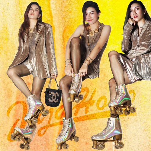JajaHoho Roller Skates for Women, Holographic High Top PU Leather Rollerskates, Shiny Double-Row Four Wheels Quad Skates for Girls and Age 8-50 Indoor Outdoor (Size 7, Champagne Gold)