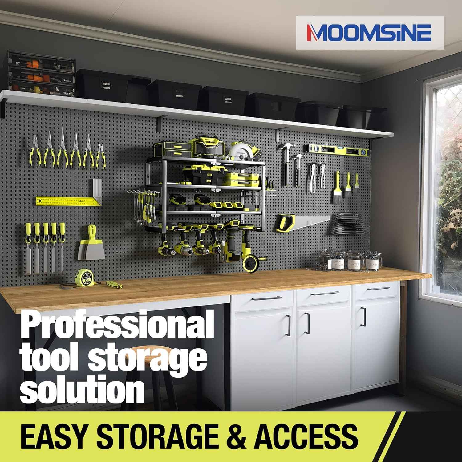 32-Inch Wall-Mounted Power Tool Organizer with Charging Station & 8 Slots for Garage