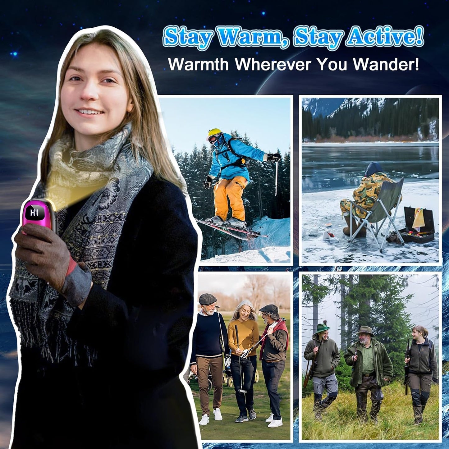 Skiennix Rechargeable Hand Warmers - Dual-Sided Heating with LED Display & Flashlight, Max 127℉, 13Hrs Battery Life