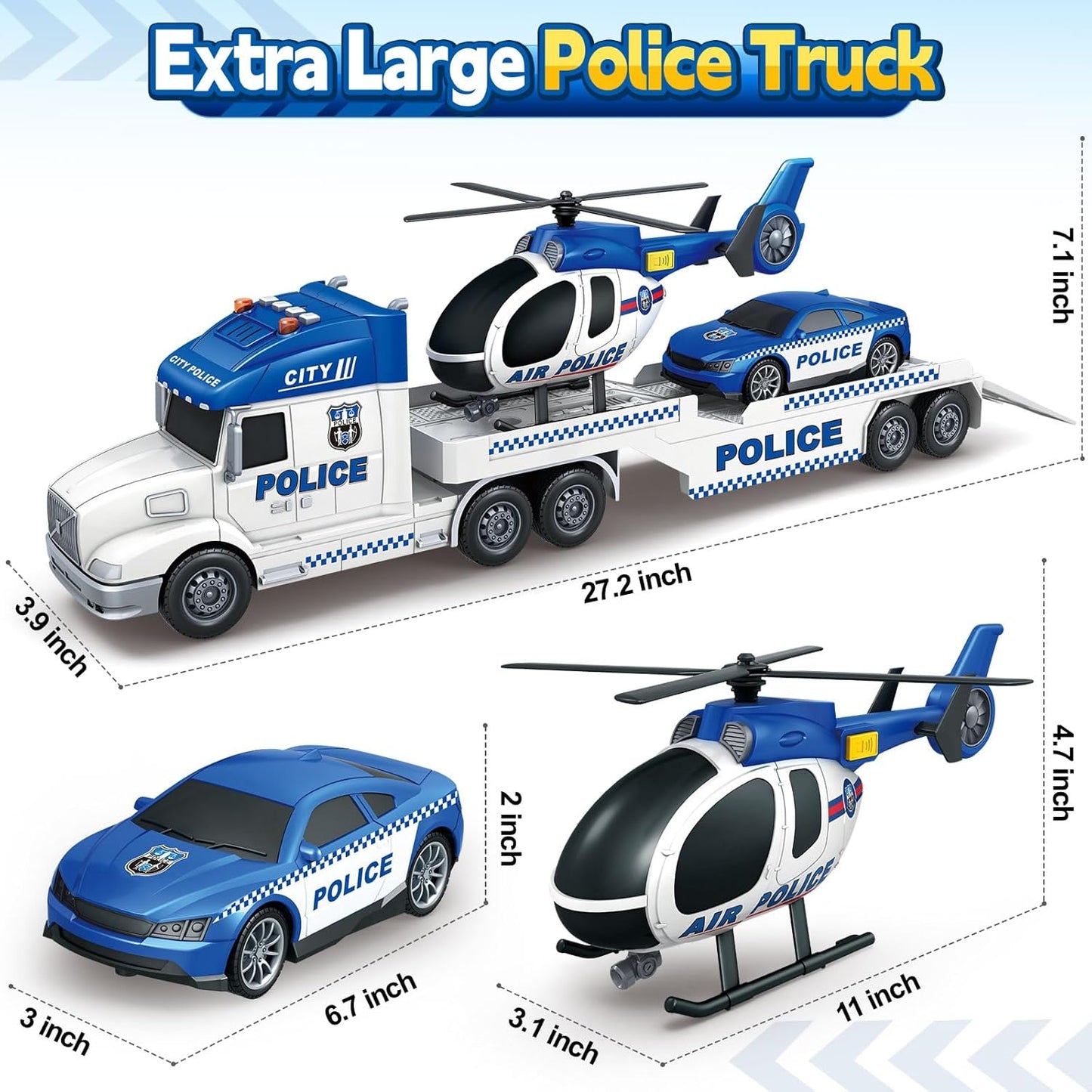 SpringFlower Police Truck Toy Set - Extra Large 3-in-1 with Racing Car & Helicopter | Perfect Birthday Gift for Boys & Girls Ages 3-6