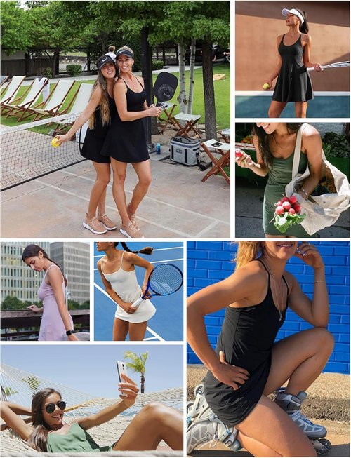 Heathyoga Tennis Dress for Women - Athletic Dress with Built-In Shorts & Pockets | Stylish Golf Outfit