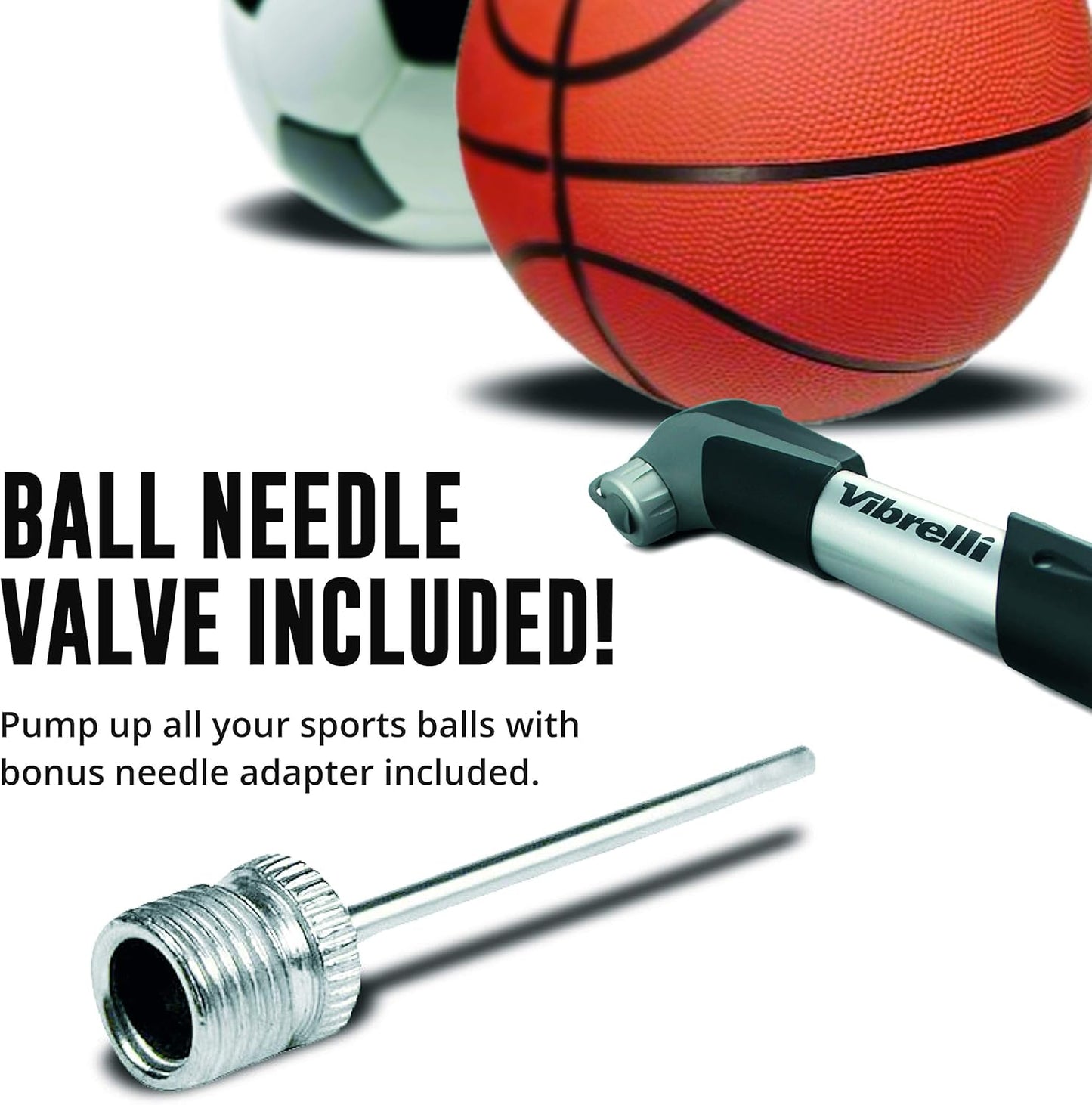 Vibrelli Mini Bike Pump - 120 PSI Presta & Schrader Tire Pump for Road & MTB - No Valve Change Needed