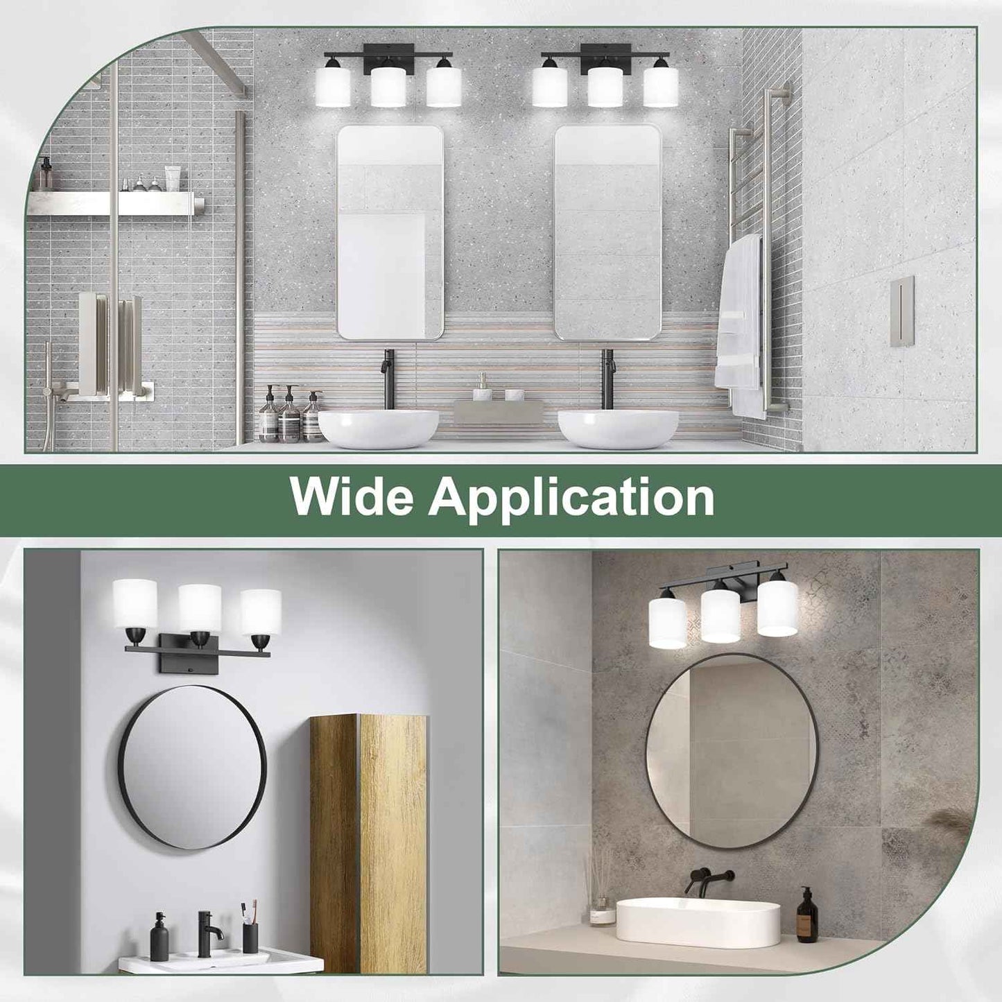 Modern 4-Light Bathroom Vanity Light Fixture - Anti-Rust Over Mirror Sconce with Milky White Glass Shades, E26 Base