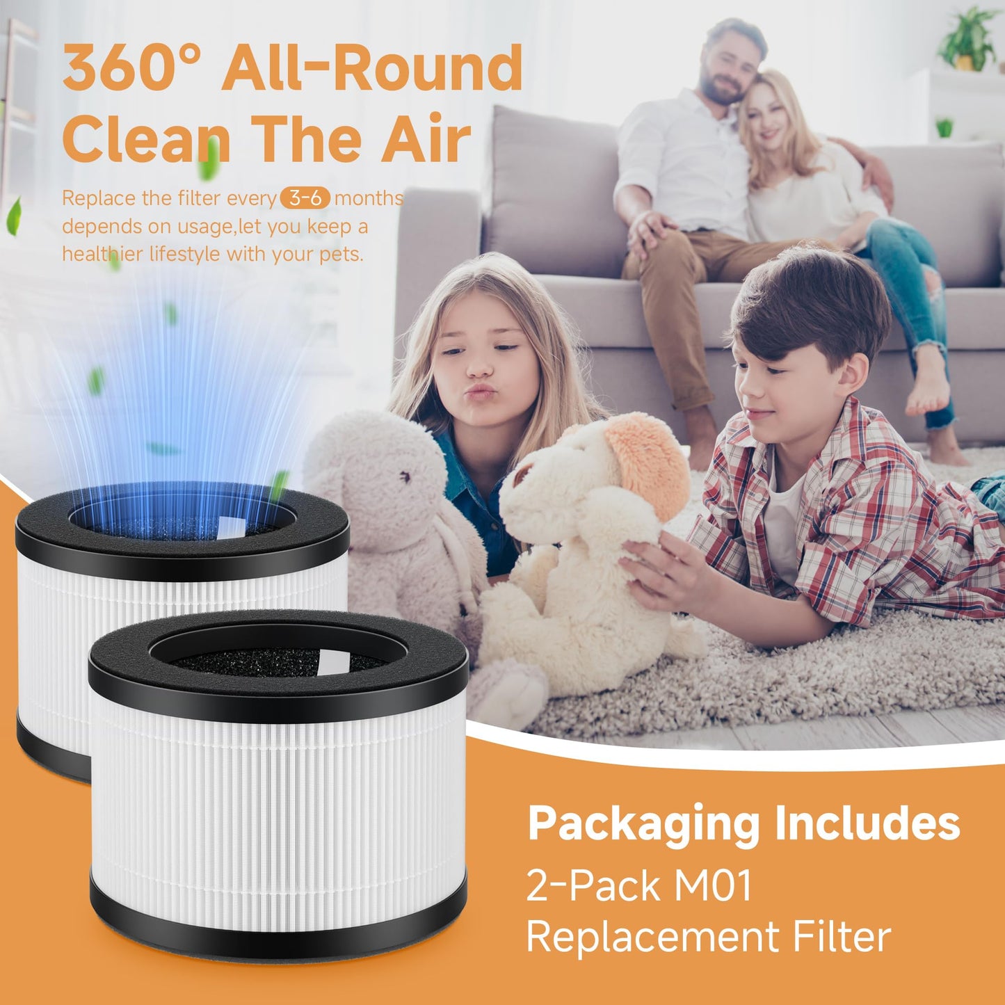 M01 Air Filters Compatible with MOOKA M01 HEPA H13 Filter Air-Purifiers, 3-in-1 Pre-FilterใH13 True HEPA Filter with Activated Carbon Filtration System, 2 pack