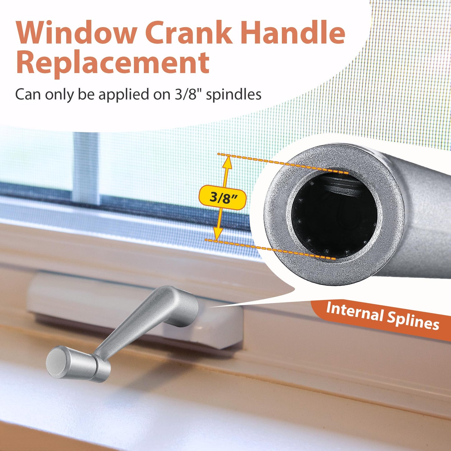 MorningRo 2 Pack Window Crank Handle Replacement H 3966 H 4106, 3/8" Spline Socket Crank Handle with Smooth 360 Degree Operation, Casement Window Rotating Handles Provide Security for Windows