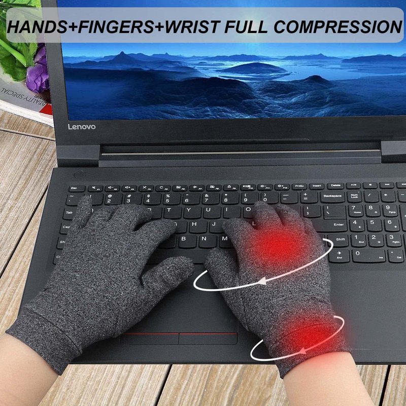2 Pairs Arthritis Gloves for Pain, Hand Compression Gloves for Women Men, Carpal Tunnel, Joint Pain, Rheumatoid Arthritis Hand Support - Touchscreen Gloves for Typing, Work (Full Finger, Medium)