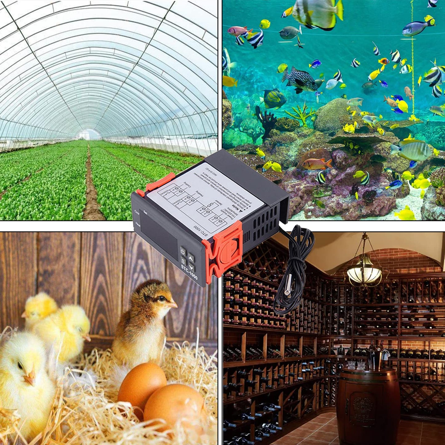 SIPYTOPF STC-1000 Digital Temperature Controller,AC 10A 110V-220V Digital LED Temperature Controller Heating Cooling Centigrade Thermostat 2 Relays Output with NTC Sensor Probe (1 Pack)