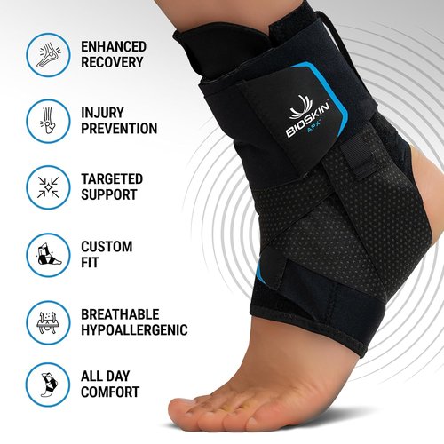 APX Ankle Brace - Adjustable Compression Support for Sprains | Figure-8 Wrap, No Lace Design, Medium