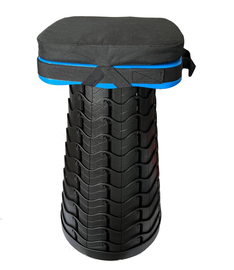 Outward Gear Portable Collapsible Stool Set - Heavy Duty Square Foldable Stool + Thick Seat Cushion - 550lbs Load Capacity for Camping Travel Picnic Gardening (Blue/Black)
