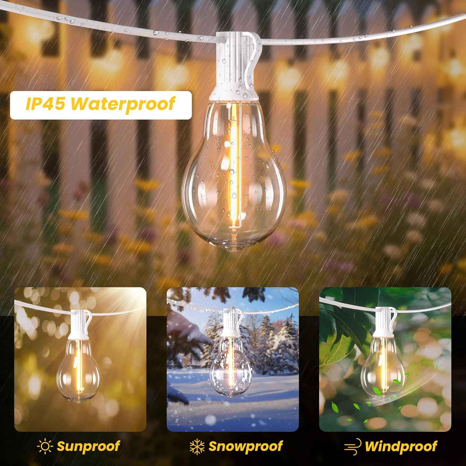 200FT Waterproof LED Outdoor String Lights with 100 Shatterproof Edison Bulbs - Dimmable Patio Decor for Backyard & Garden