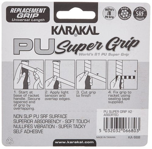 Karakal PU Supergrip replacement racquet grip - tennis / badminton / squash - white x 6 by Karakal