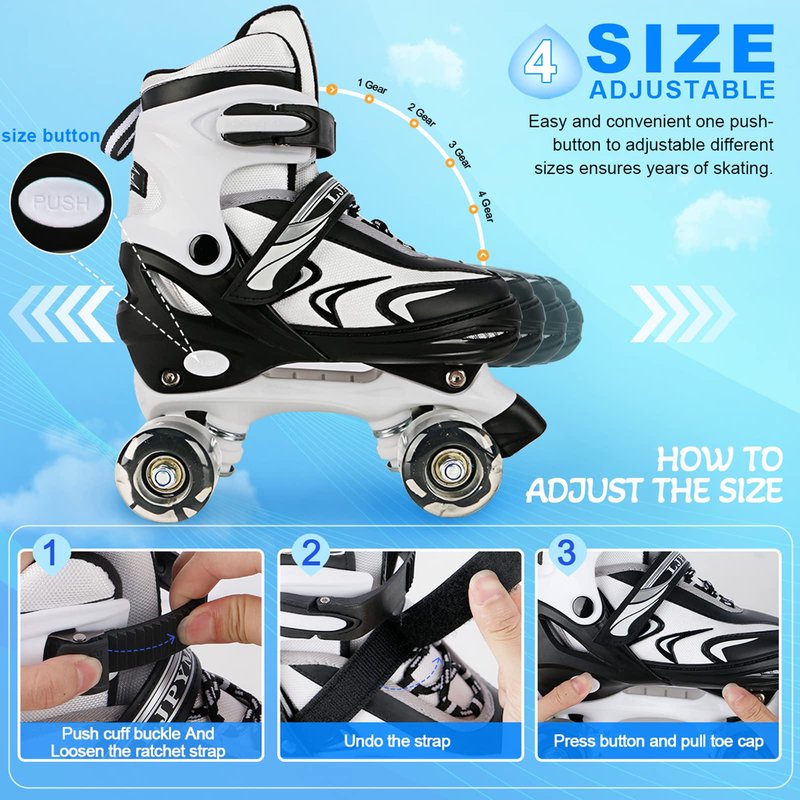 ZHUKAIKJ Adjustable Roller Skates for Toddler Kids & Adults - Light Up Wheels, 4 Sizes