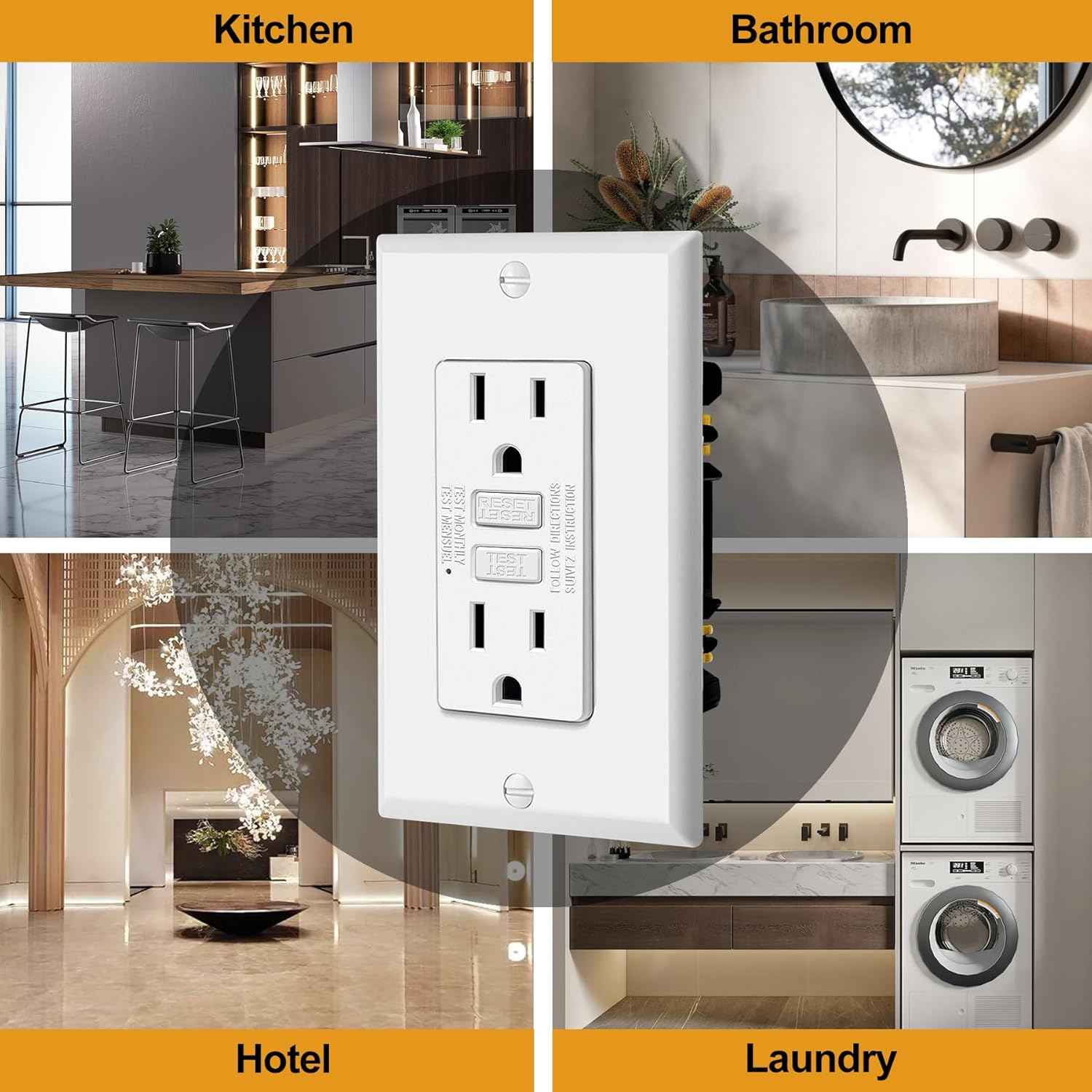 GFCI Outlets 10 Pack - 15 Amp Decor Receptacles with LED Indicator & Wallplate
