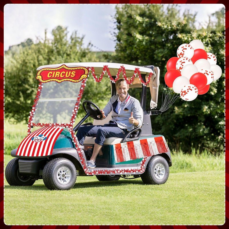 Thyle 22 Pcs Circus Golf Cart Decorations Kit Include Carnival Pennant Banner Hanging Streamers Curtains Tinsel Garland Balloons Circus Banner Parade Float Decor Party Supplies