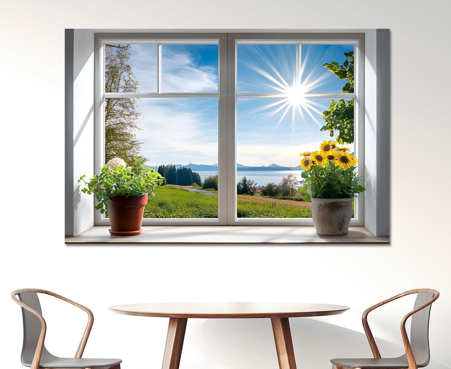 WOOHOOROO Peel and Stick Fake Window Flower Pots Sunshine Decoration Poster Picture Wall Sticker Decor Mural Wall Door Self-Adhesive Removable Decoration,16" x 24"