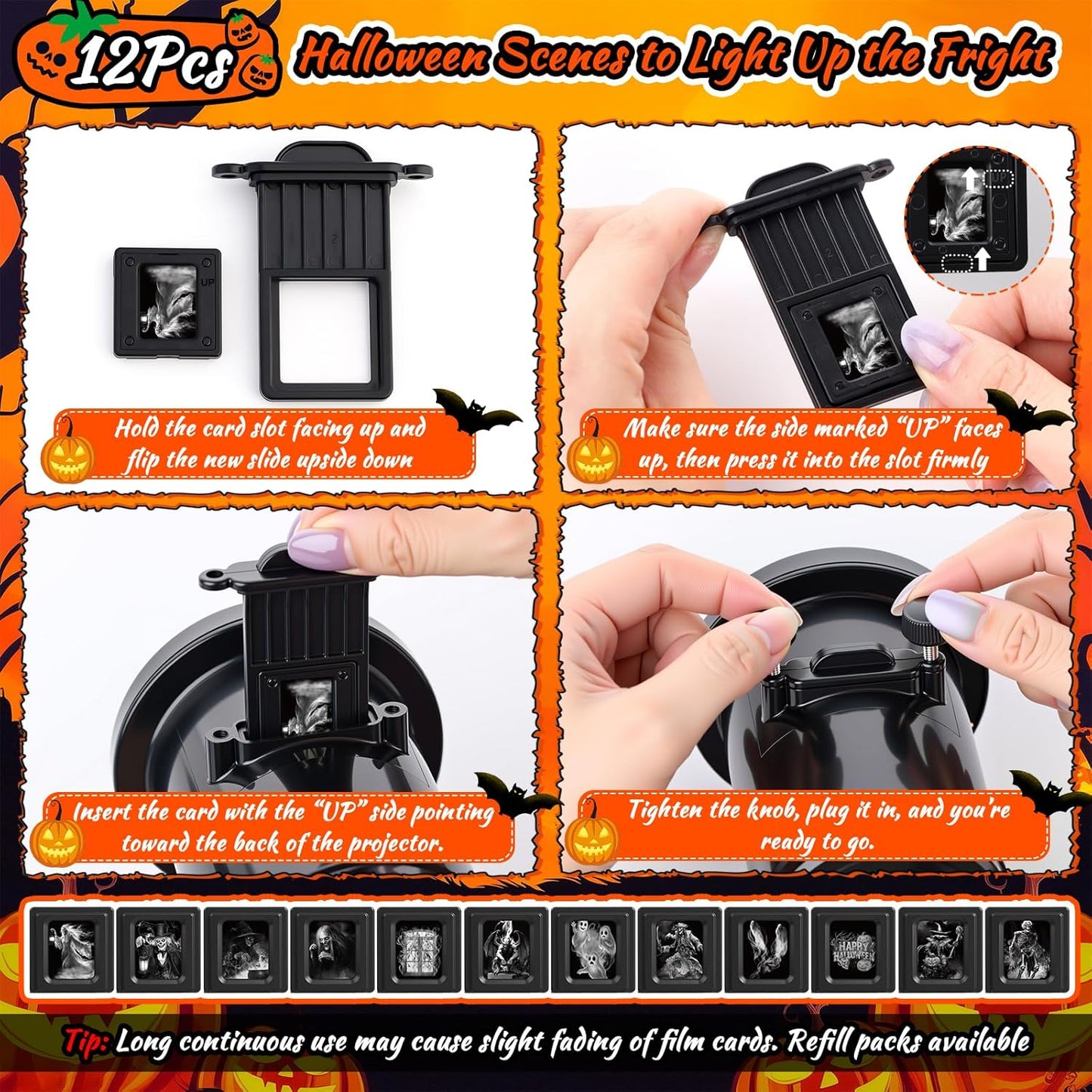 12-in-1 Halloween Projector Light - 3D Scary Ghost & Pumpkin Decorations for Outdoor & Window