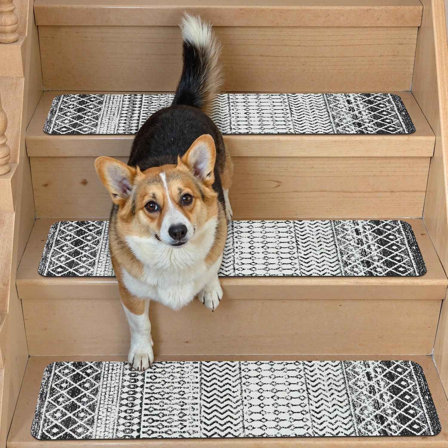 Non-Slip Stair Treads for Wooden Steps - 15 Pack 30"x8" Safety Mats for Dogs, Kids & Elders