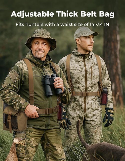 KEMIMOTO Tactical Hunting Belt, Quick Release Battle Belt for Men with Shoulder Strap, Breathable Design 4 Pouches to Carry Tools Accessories & Gear, Ideal for Hunting Fishing Dog Training (Brown)