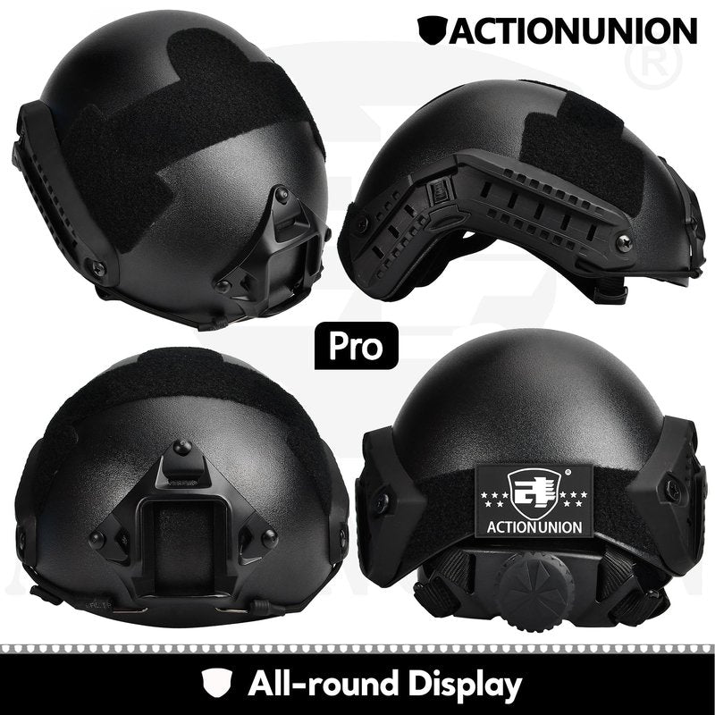 ACTIONUNION Airsoft Helmet and Mask Pro Set Tactical Paintball Helmet and Balaclava Mesh Mask MH Type with Counterweight (Tan, Medium)