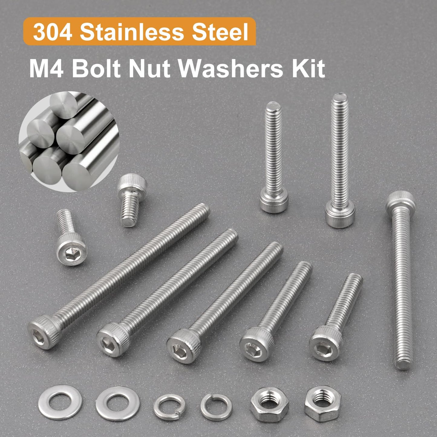 VGBUY 480pcs M4 Screws Assortment, M4 Screws (7 Sizes 6-30mm) for 3D Printer DIY, Hex Socket Head Cap Screw Bolts Nuts Washer Kit, 304 Stainless Steel, 6/8/12/16/20/25/30mm