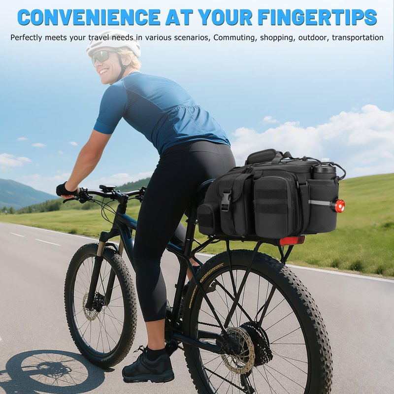 CDYWD 1050D Waterproof Rear Bike Rack Bag, 15L Large Bicycle Trunk Bag with Shoulder Strap for Cycling Commuter Shopping Travel, Bike Back Cargo Rack Bike Saddle Bag for Ebike, MTB, Cruiser, City Bike