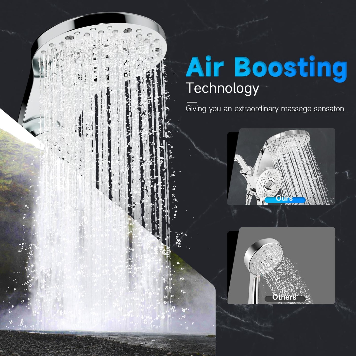 2 IN 1 Anti Clogging High Pressure Magnetic Shower Heads With Handheld Spray Combo And Shower Faucet Set Brushed Nickel Detachable Dual Shower Head, 8 Spray Modes