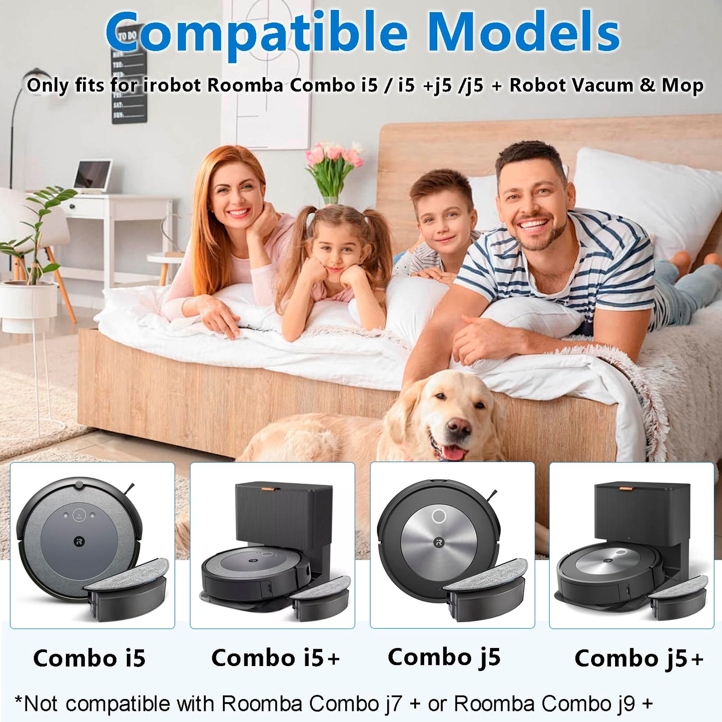 BUXEBUX 24Pcs Replacement Parts for iRobot Roomba Combo i5, i5+, j5, j5+, Roomba Combo i3+ (3574) Vacuum Accessories Kit, 2 Main Brush, 4 Hepa Filters, 4 Mop Pads, 6 Side Brush, 6 Dust Bags