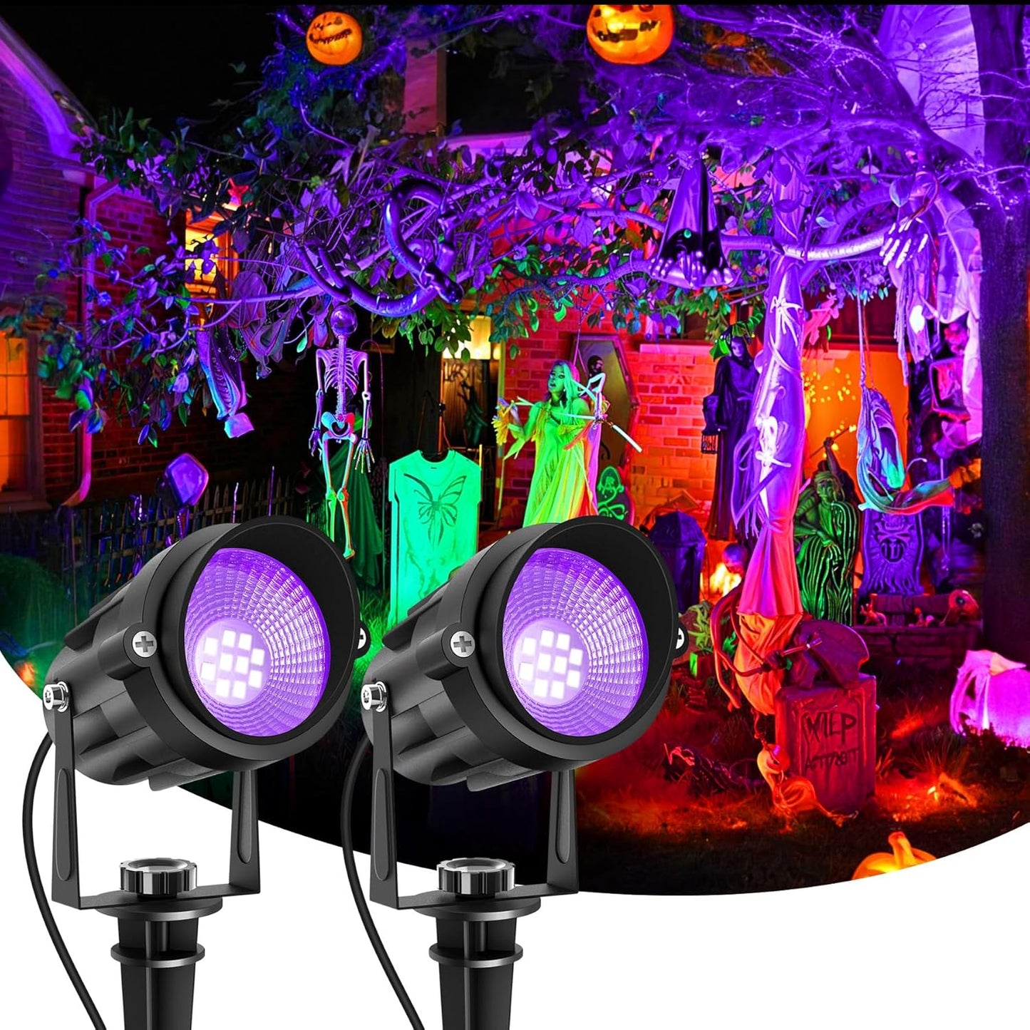 LED Black Light Spotlight - Waterproof Outdoor Landscape Lights for Glow Parties & Decorations (4 Pack)