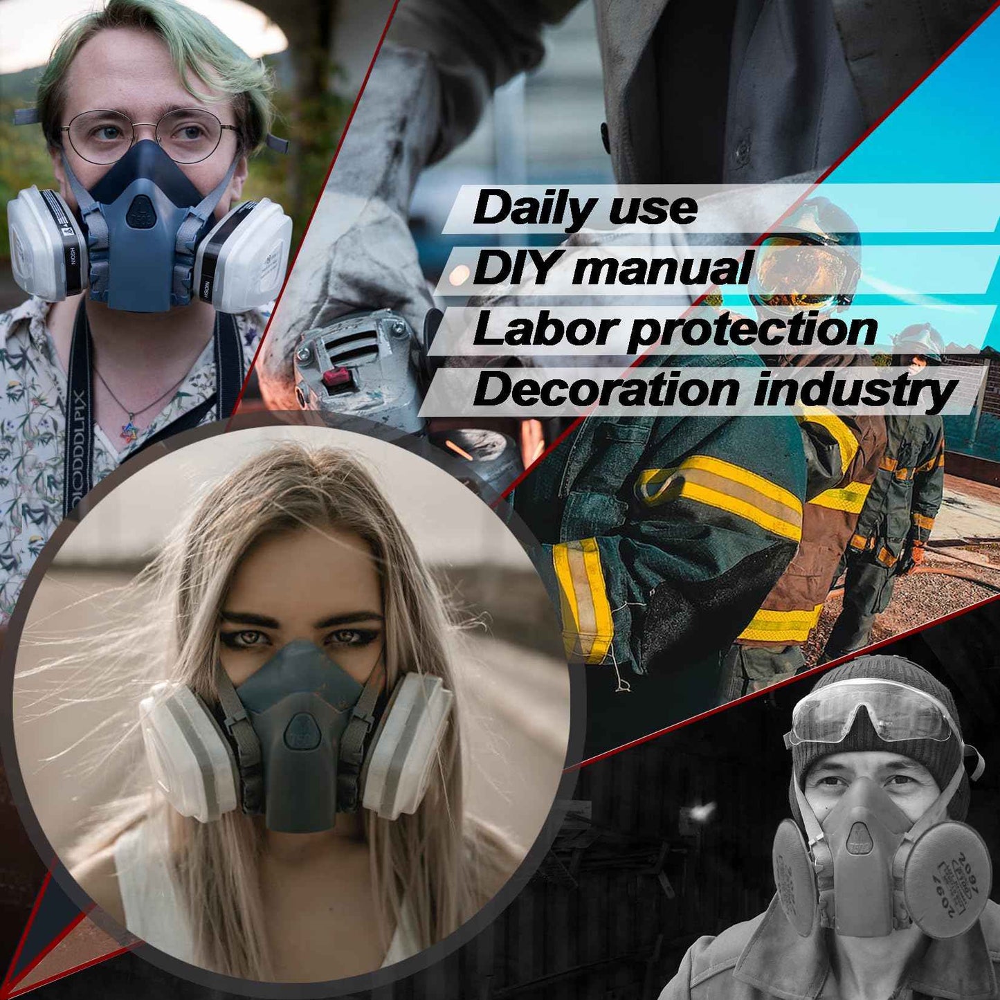 RANKSING 7502 Reusable Respirator Gas Mask with P100 Filters and Goggle to Against Dust Gases Fumes Asbestos Chemicals while Painting Spraying Sanding Welding Construct and Work PPE