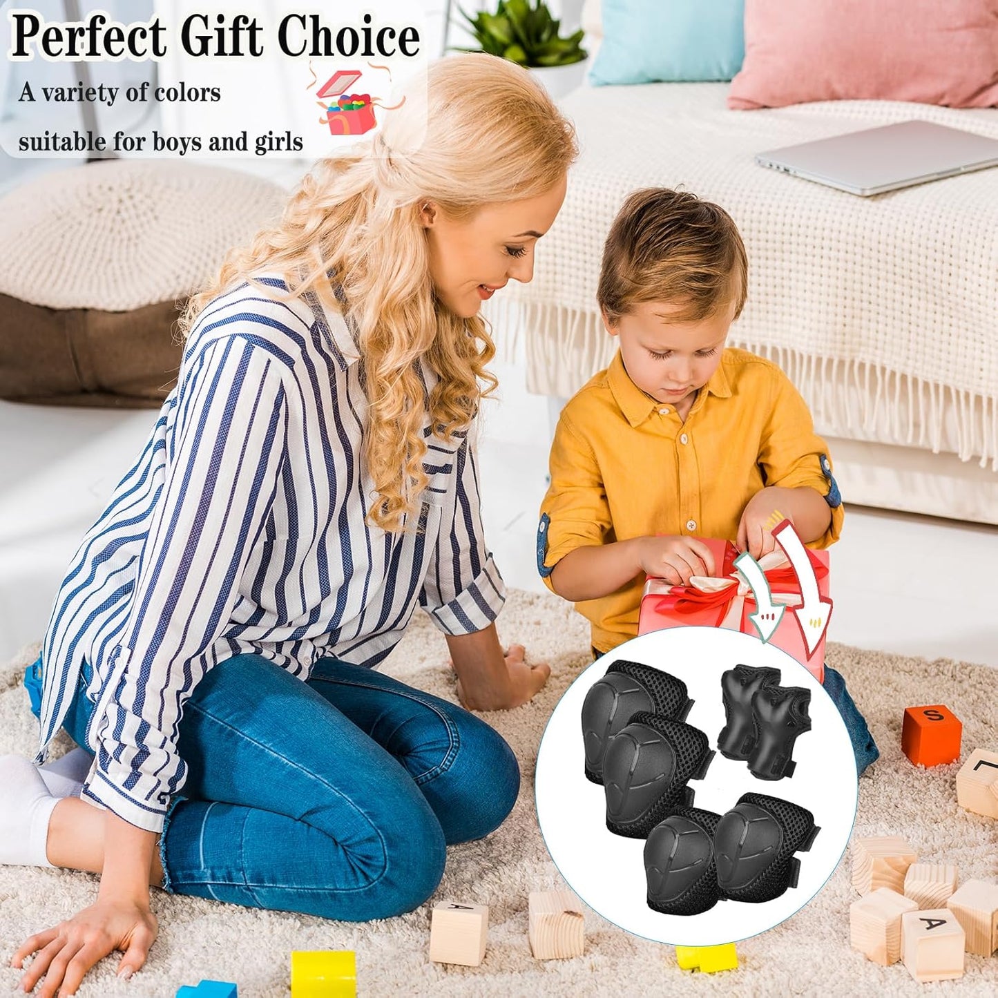 Skiennix Kids Protective Gear Set - Adjustable Knee Pads, Elbow Pads & Wrist Guards | Ages 3-14